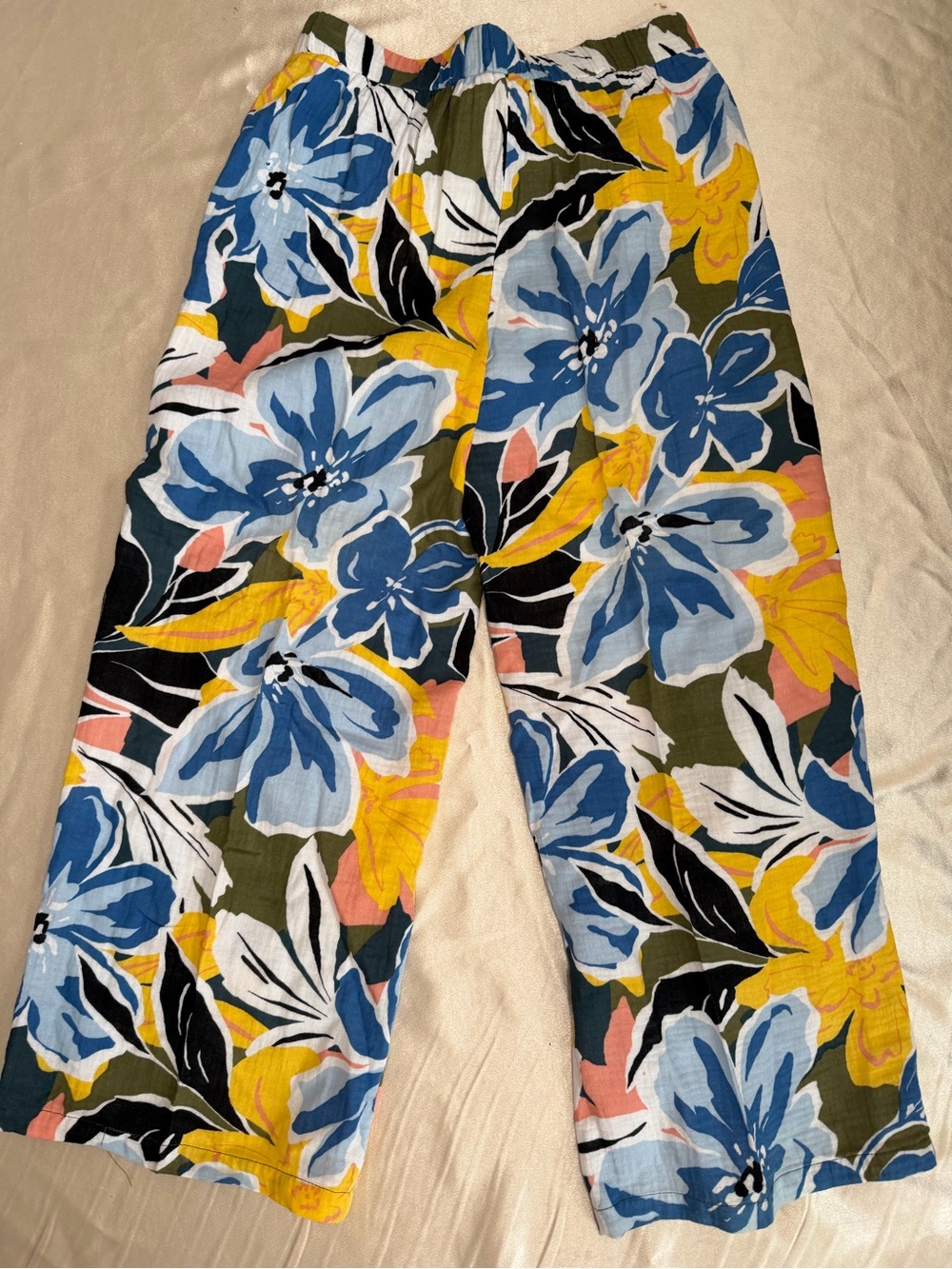 Susan Graver Soleil Gauze Floral Wide Leg Crop Beach Pants Size XS 100% Cotton - Picture 6 of 6